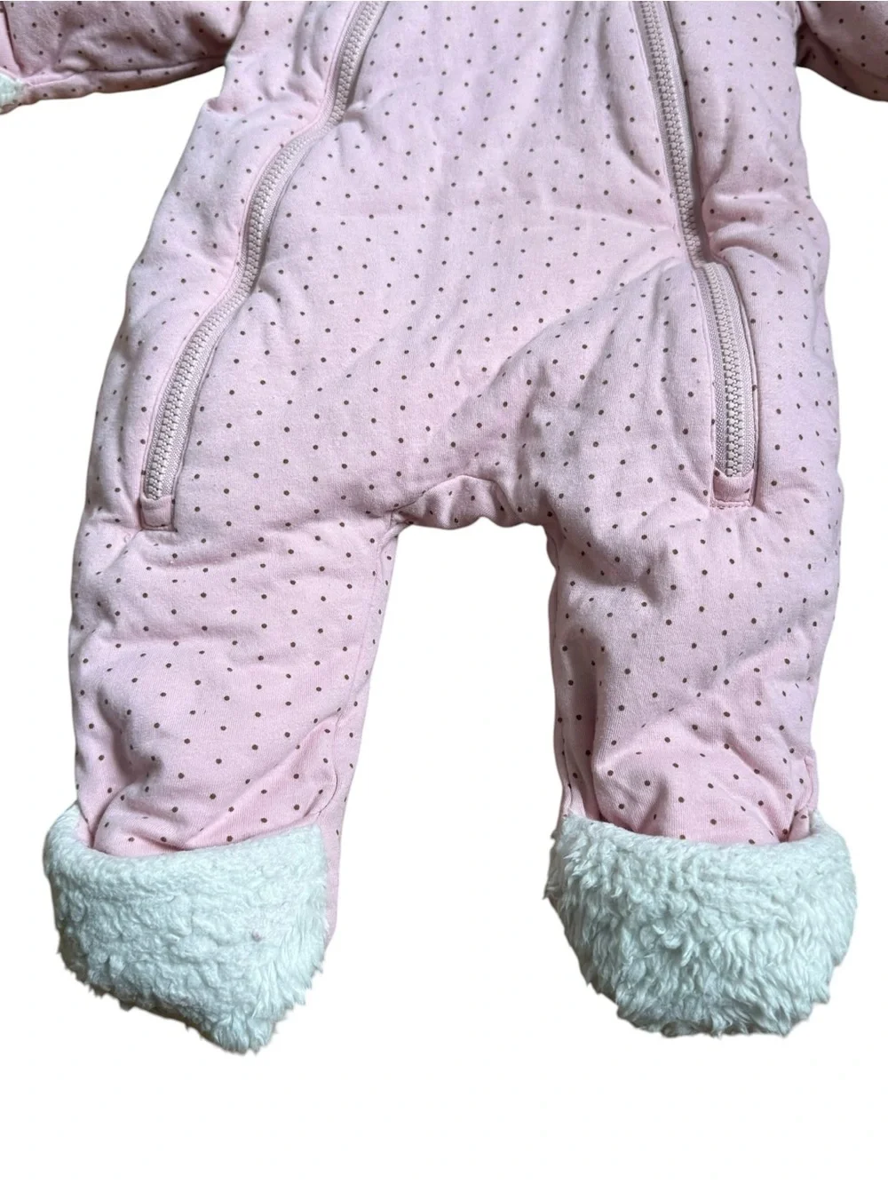 Baby Gap Double Zip Sherpa Fleece Lined One Piece Size 0-3 Months Pink Polka Dot